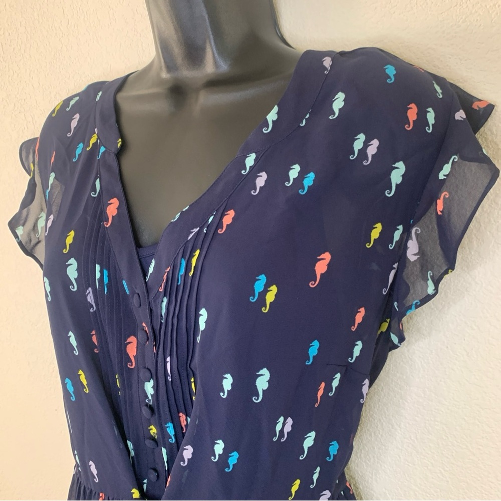MODCLOTH Dress & Slip Size XL Navy Sheer Pintucked Seahorse Expert in your Zeal - Picture 11 of 16